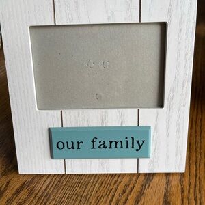 White Wood 'Our Family' Picture Frame with Teal Accent 4x6